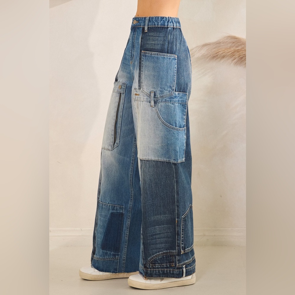 Oli & Hali Patchwork Wide-Leg Denim Pants - Blue - Picture 5 of 6